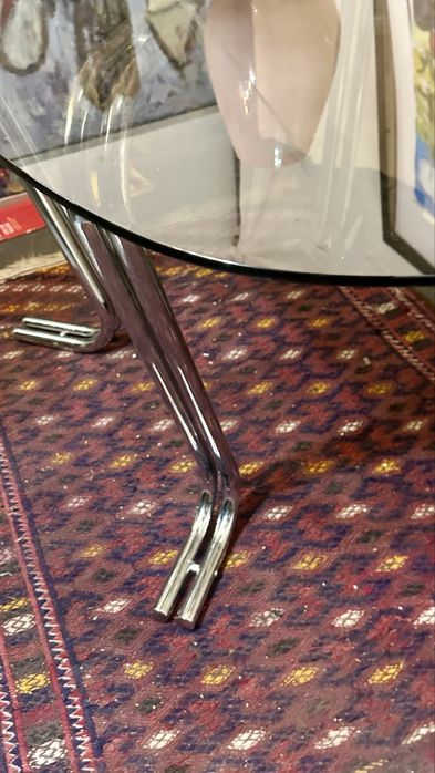 Mesa de Centro/Apoio Vintage Anos 70 – Vidro Fumado e Cromados