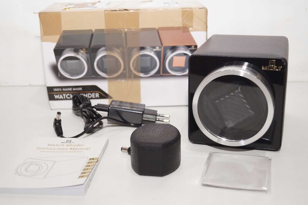 MOZSLY rotomat na 1 zegarek Cichy czarny ręcznie wykonany skórzany