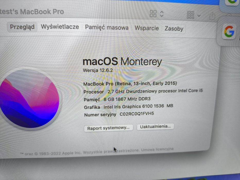 MacBook Pro 250Gb ssd jak nowy bateria laptop super stan