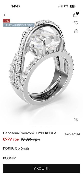 Перстень Swarovski HYPERBOLA