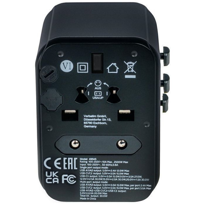 Verbatim Adapter podróżny EU/UK/US2xUSB-A/2xUSB-C PD 30W UTA-03 czarn