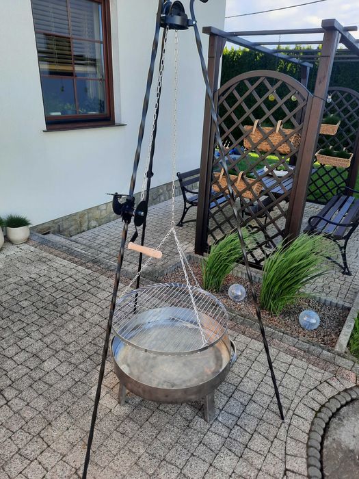 Grill ogrodowy 60 cm -  trójnóg , ruszt i palenisko - stal nierdzewna