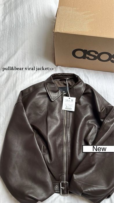 Kurtka Skórzana Pull&Bear Brązowa Skóra