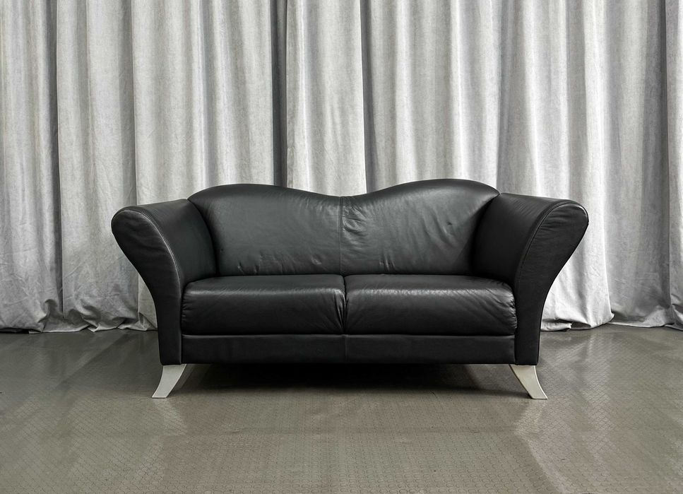 Чорний шкіряний диван-двійка/двомісний диван/шкіряні дивани/меблі