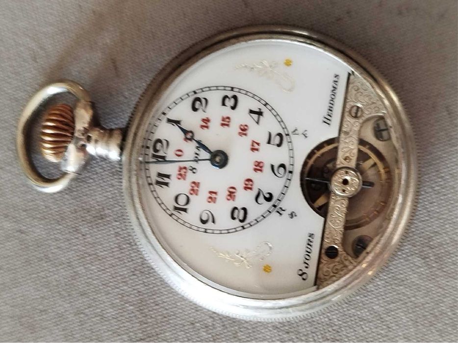 Relogio antigo de bolso Hebdomas 8 dias em prata