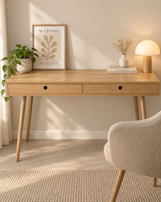Biurko drewniane skandynawskie z 2 szufladami – stylowe i minimalistyczne