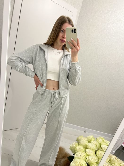 Велюровий костюм hm бавовняний сірий зіп худі zara