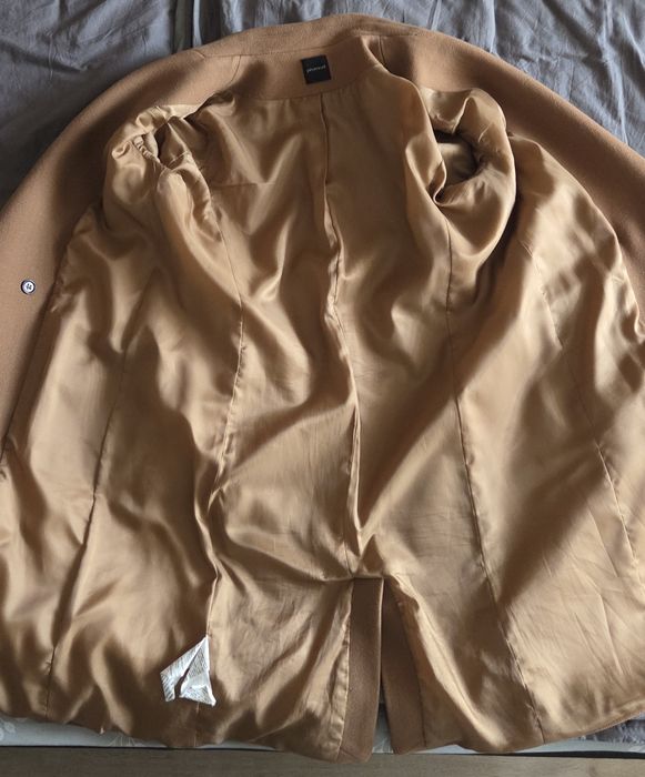 Jasnobrązowy/karmelowy klasyczny płaszcz wełniany Promod 38