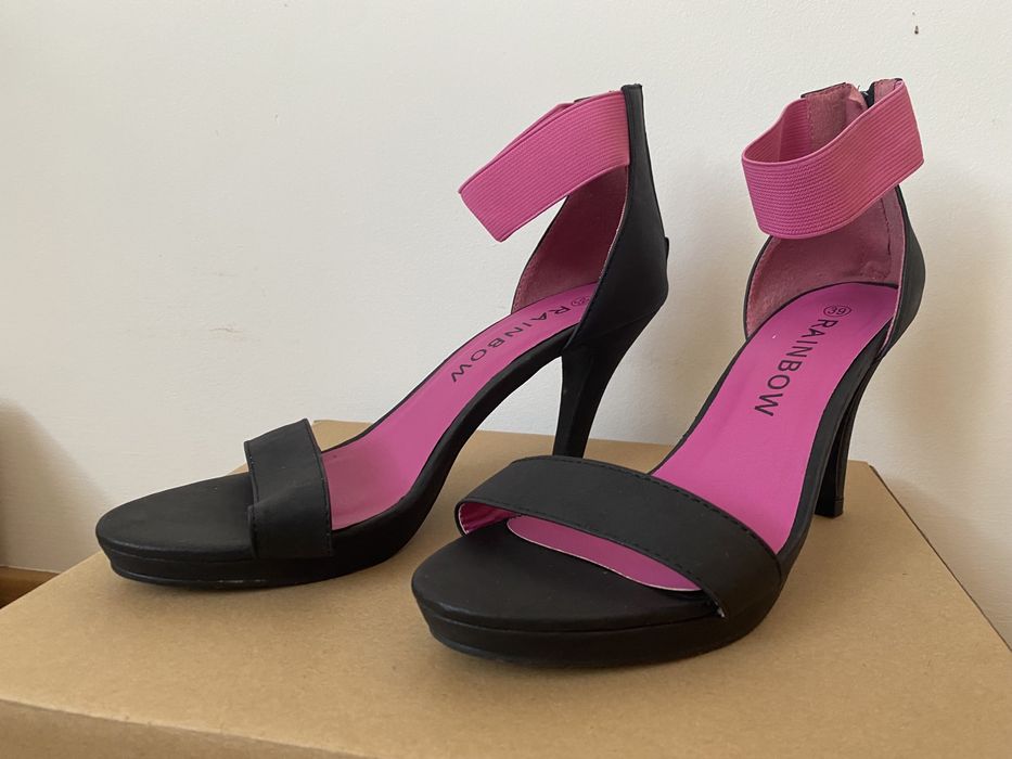 Obcasy sandałki Rainbow 39 różowe czarne