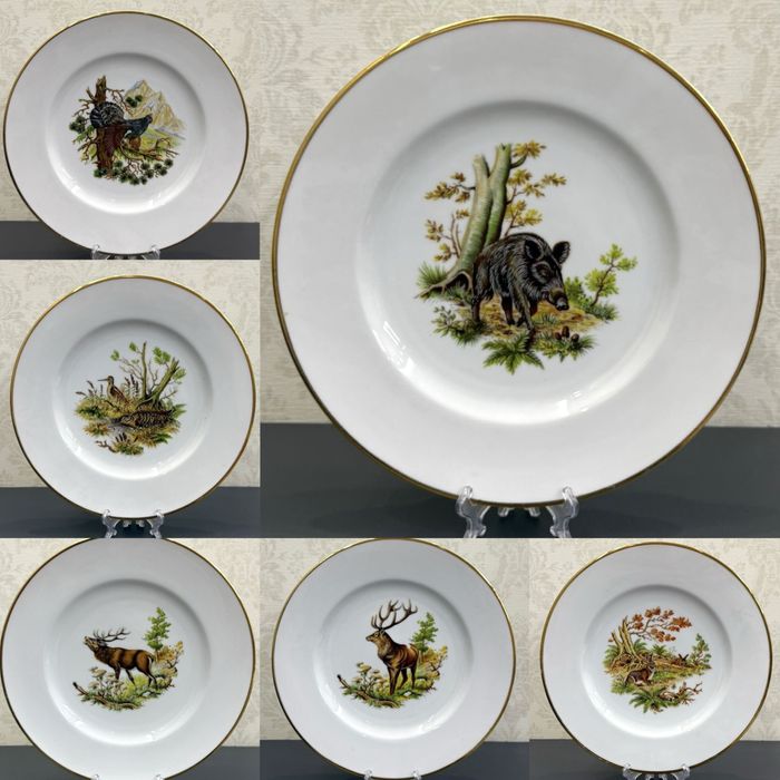 Фарфоровый столовый сервиз Krautheim GDR Германия мотив охота