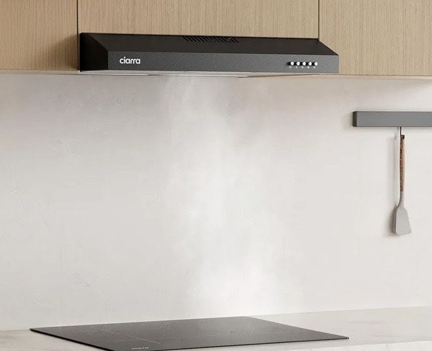 Exaustor Ciarra 60cm Classe A
- Design moderno em preto.
- Filtros metálicos laváveis.
- Il