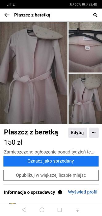 Płaszcz z beretka 122 128