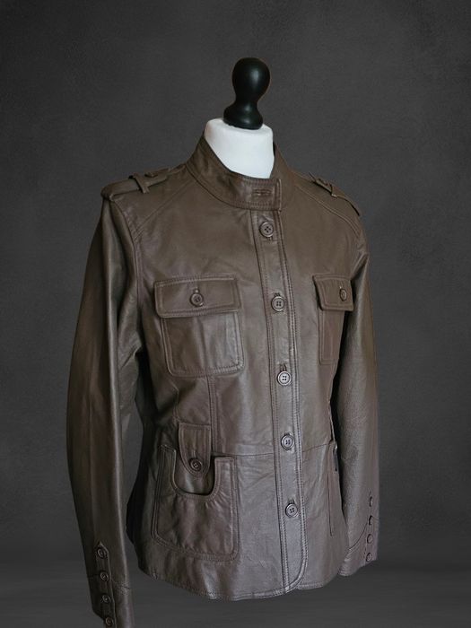 Leather Jacket Vintage y2k  military nude Brown grunge blezer swag 00s