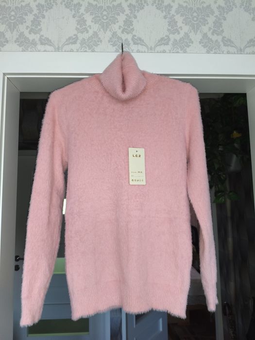 Nowy miękki golf alpaka pudrowy róż roz. L- XL