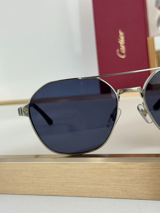 Чоловічі сонцезахисні окуляри Cartier з синіми лінзами, срібляста мета