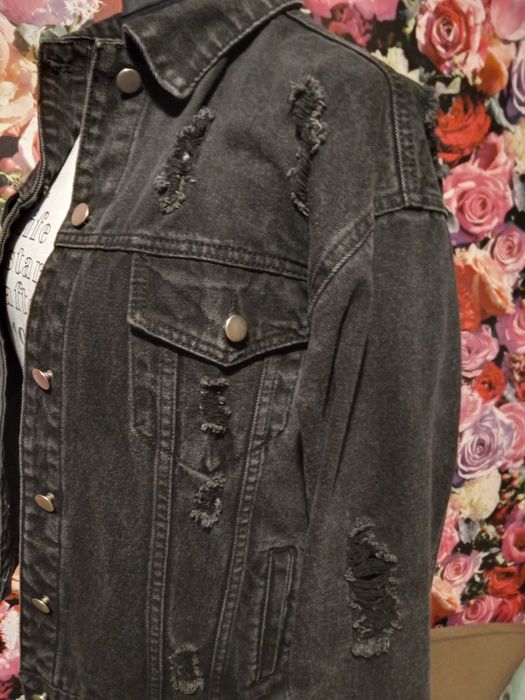 Katana kurtka jeansowa czarna oversize z przetarciami shein M