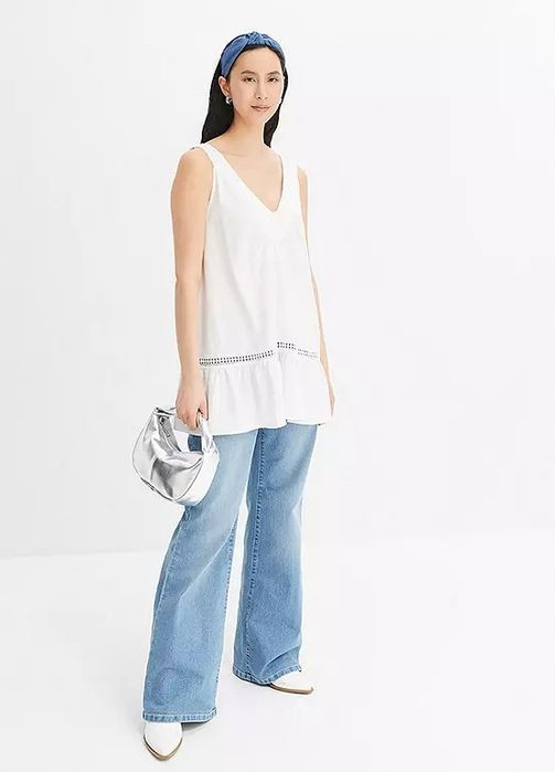 B.P.C top lniany długi z haftowaną koronką r.40