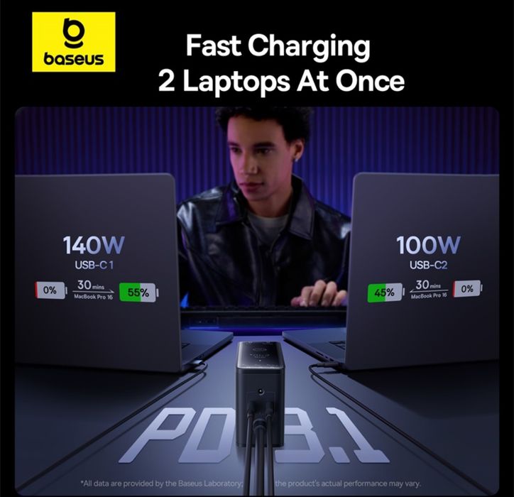 Зарядний пристрій Baseus Baseus Digital GaN 3C+U+DC 240W для ноутбуків