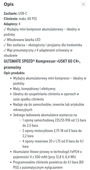 nowy akumulatorowy kompresor z latarką  - gwarancja