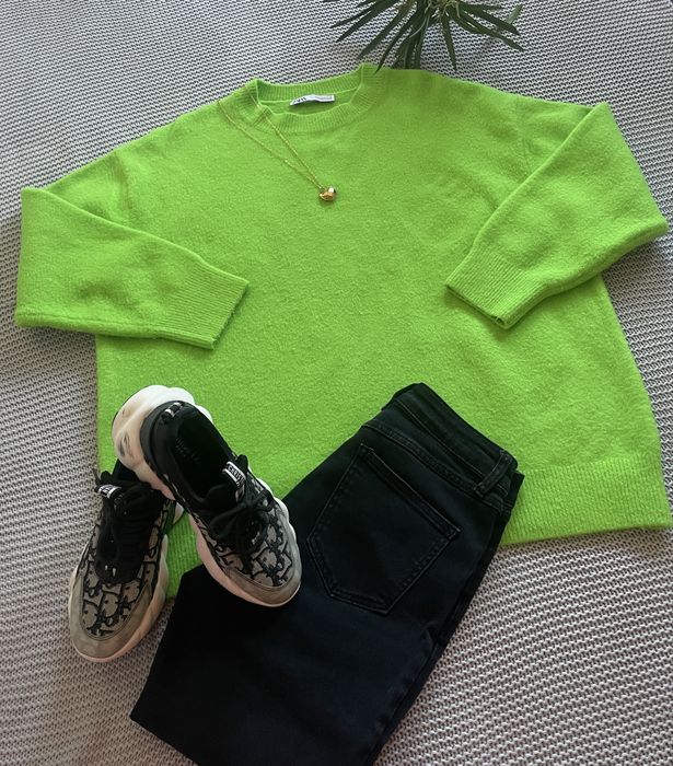 Zara sweter oversize casual zielony, na jesień, zimę roz.M
