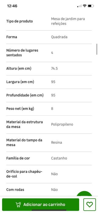 Mesa de jardim para refeições com duas cadeiras