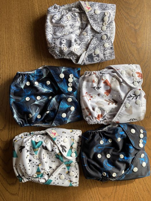 Pieluszki kieszonki wielorazowe z wkladami zielonymi kokosi zestaw OS
