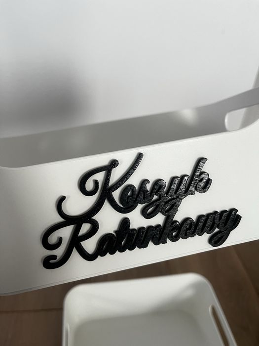 Koszyk ratunkowy elegancki biały ślub wesele czarny napis