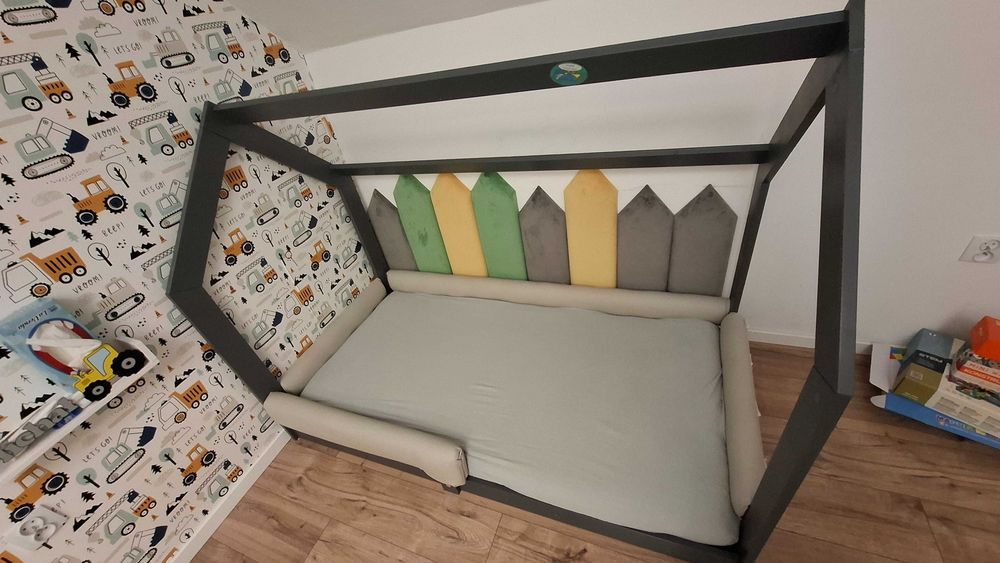 Łóżko domek grafit 80x160 z materacem Hevea Junior