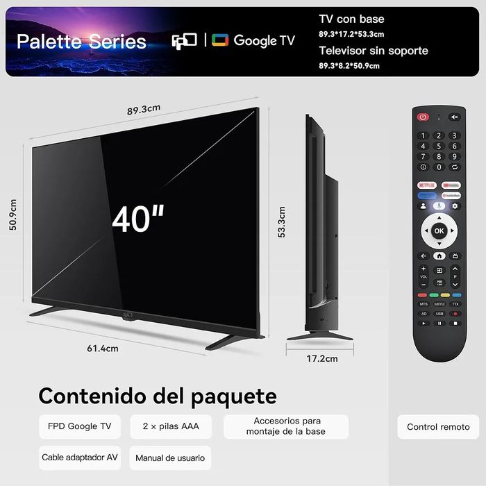 Google Smart TV 40"HDR10, Áudio Dolby 
1080p televisão com Google Cast, G