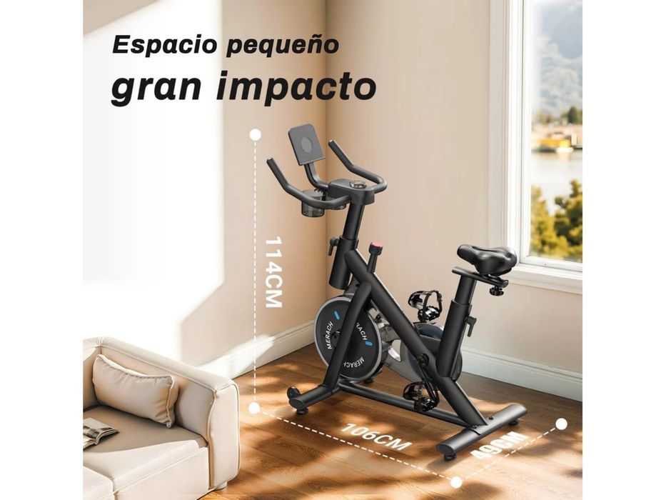 Bicicleta Estática MERACH, Bluetooth/APP, Monitor LED, Volante 6kg, Porta-copos Duplo, Ergonomia Premium, Suporte Tablet (Tablet Não Incluído)