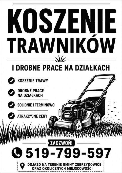 Usługa koszenia trawników, prace na działce
