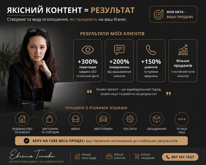 OLX-маркетолог під ключ | SEO | Створення оголошень | Ведення акаунту | Контент - менеджер | Просування на OLX
