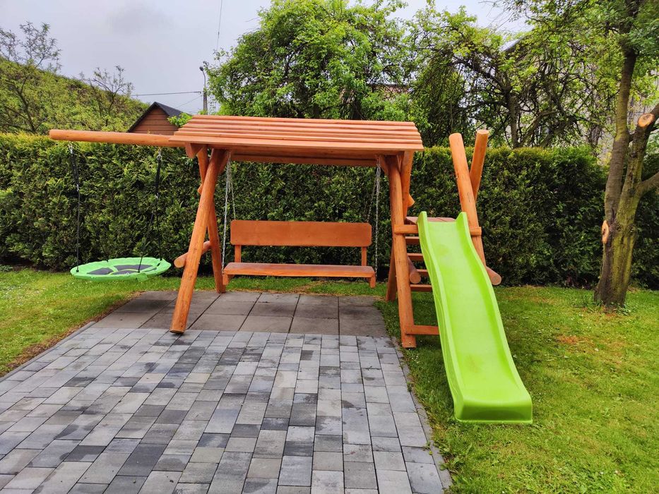 Drewniana huśtawka ogrodowa GRUBE BALE Plac zabaw Stelaż DO OGRODU +