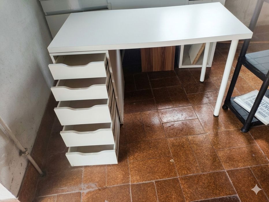 Secretária Branca com Módulo de 5 Gavetas
