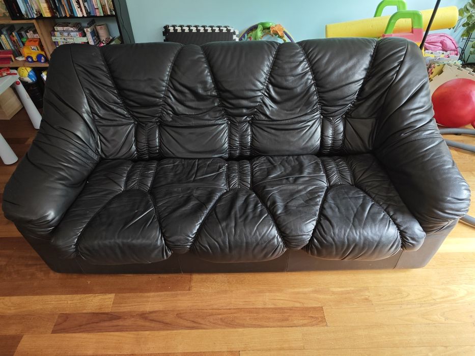 Kanapa sofa rozkładana do spania z fotelem kolor czany