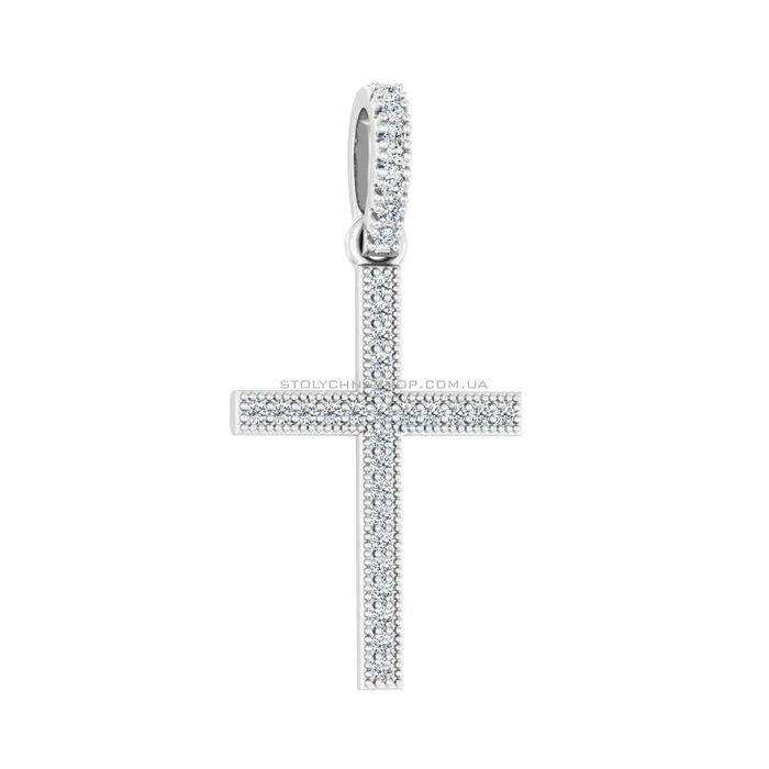 Хрестик з білого золота з фіанітами
