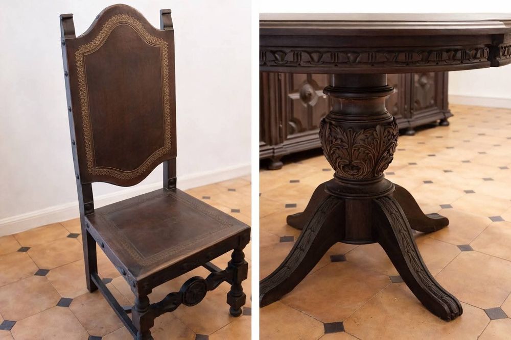 Mesa e cadeiras estilo clássico