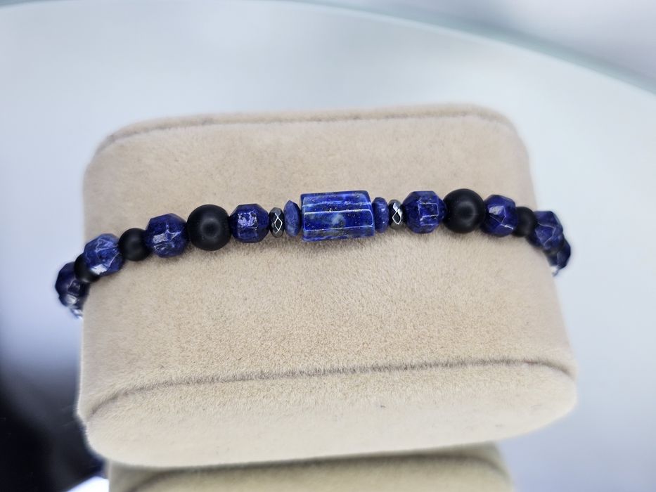 Bransoletka na sznurku lapis lazuli, onyks mat