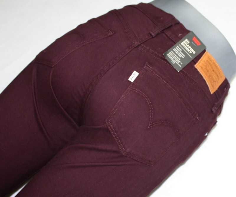 Damskie jeansy Levi's 311 - Skinny bordowe rurki Levis nowe - W27/L30