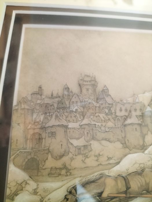 Vintage obraz 3D Anton Pieck Wóz na oblodzonym moście