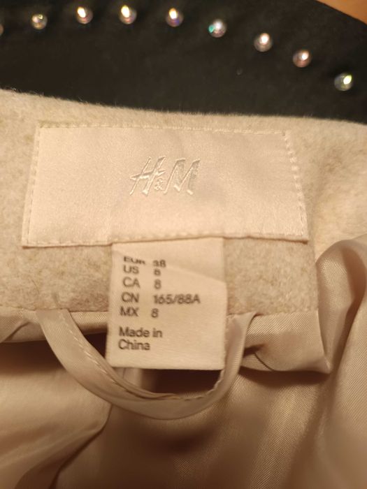 Płaszcz wełniany H&M beżowy z baskinką, rozmiar 38