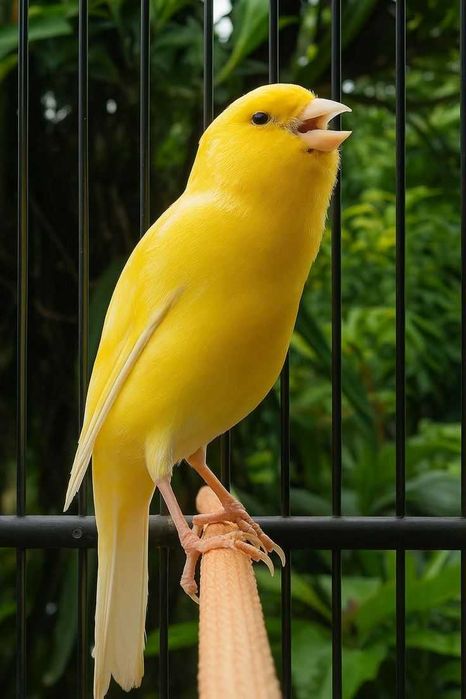 Vendo canários amarelo intenso a cantar