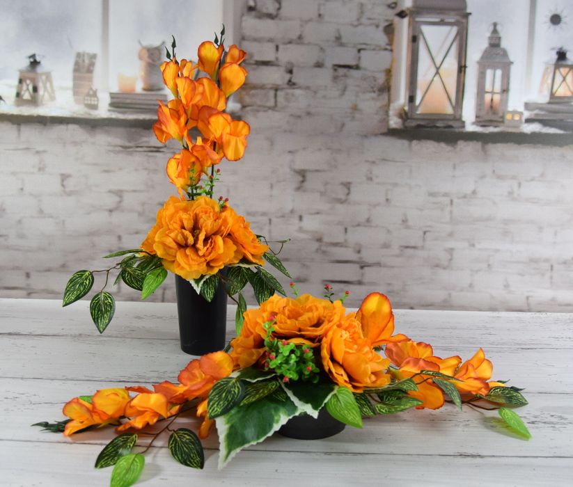 Zestaw stroik z kwiatami sztucznymi komplet wazon mieczyki D1