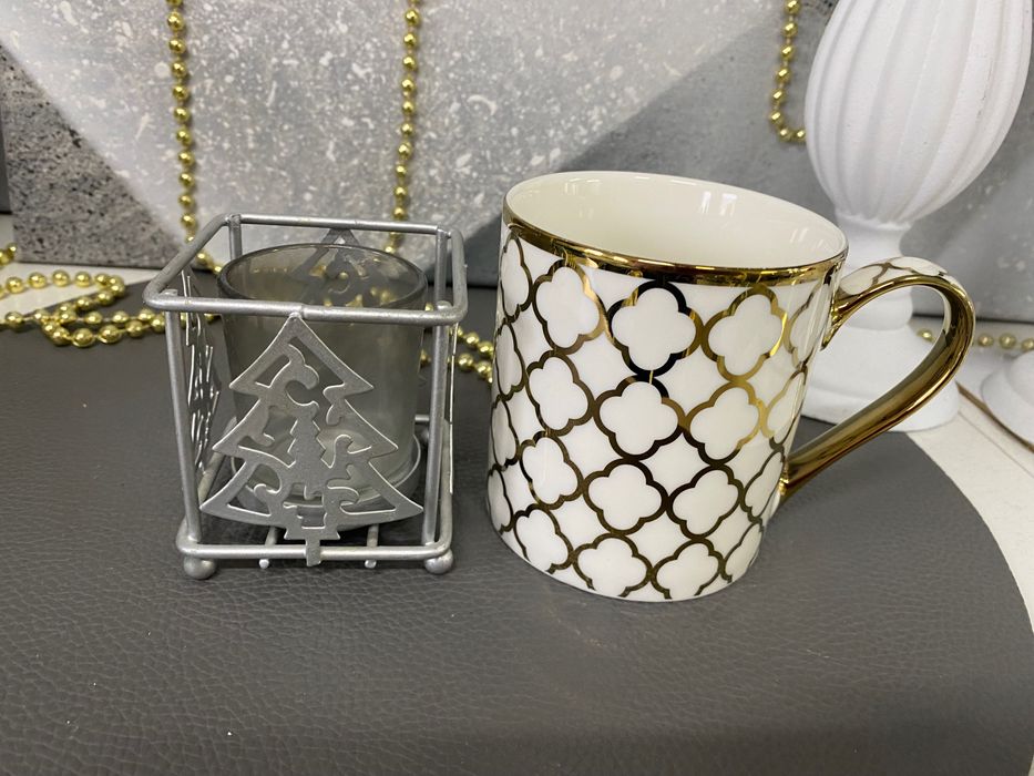 Mały metalowy srebrny świecznik Choinka szklany 8cm