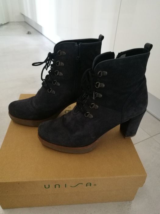 Botki unisa 38 ciemny granat słupek koturna