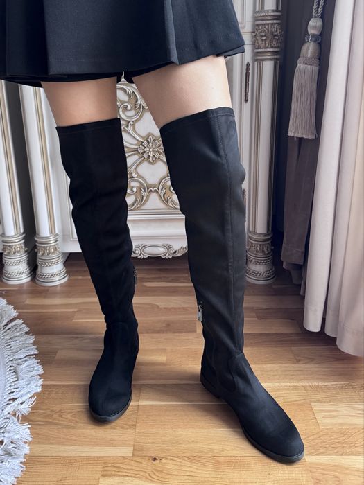 Жіночі Чоботи чулки панчохи ботфорти замшеві замша чорні 37