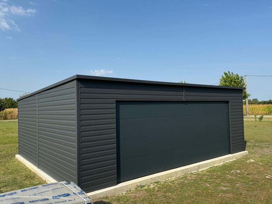 Nowoczesny Garaż 7x6 brama segmentowa konstrukcja profil ocynkowany