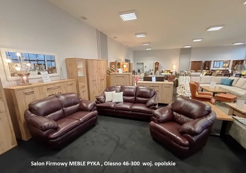 Nowy Komplet 3+2+1 SARA, Skóra Naturalna, Outlet -25% = MEBLE PYKA