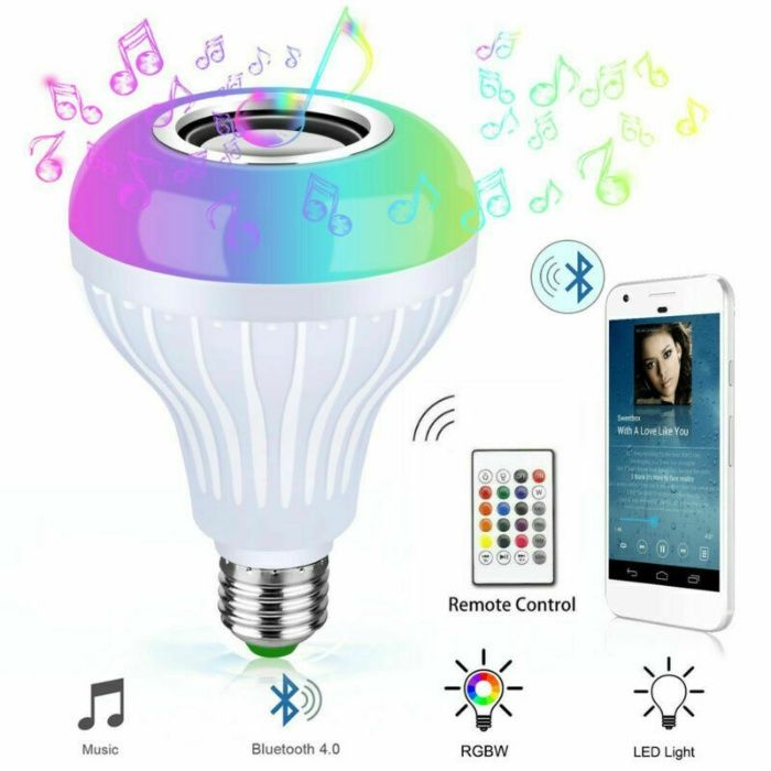 Lampada LED RGB com coluna Musica Som Bluetooth e comando NOVO