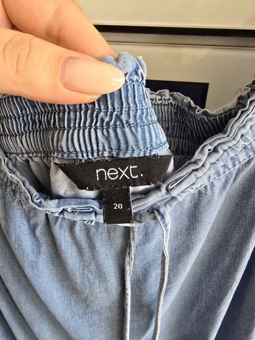 Spódnica maxi letnia jeansowa wiskoza przewiewna z falbaną plus size